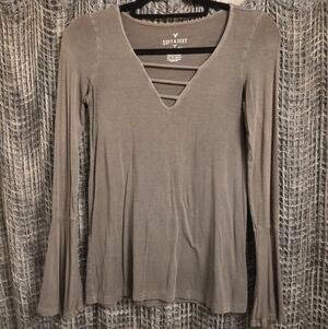 American Eagle Soft & Sexy Long Sleeve Top XS Taupe
